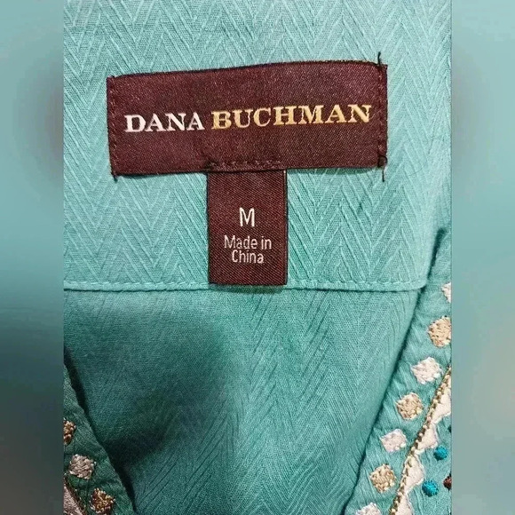 Dana Buchman Turquoise Tunic Bohemian Embroidered Top Sz M - Picture 6 of 8